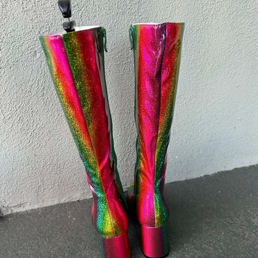 NEW Ellie Glitter Rainbow Go Go Boots Rave Raver EDM Knee High Festival Sz 7